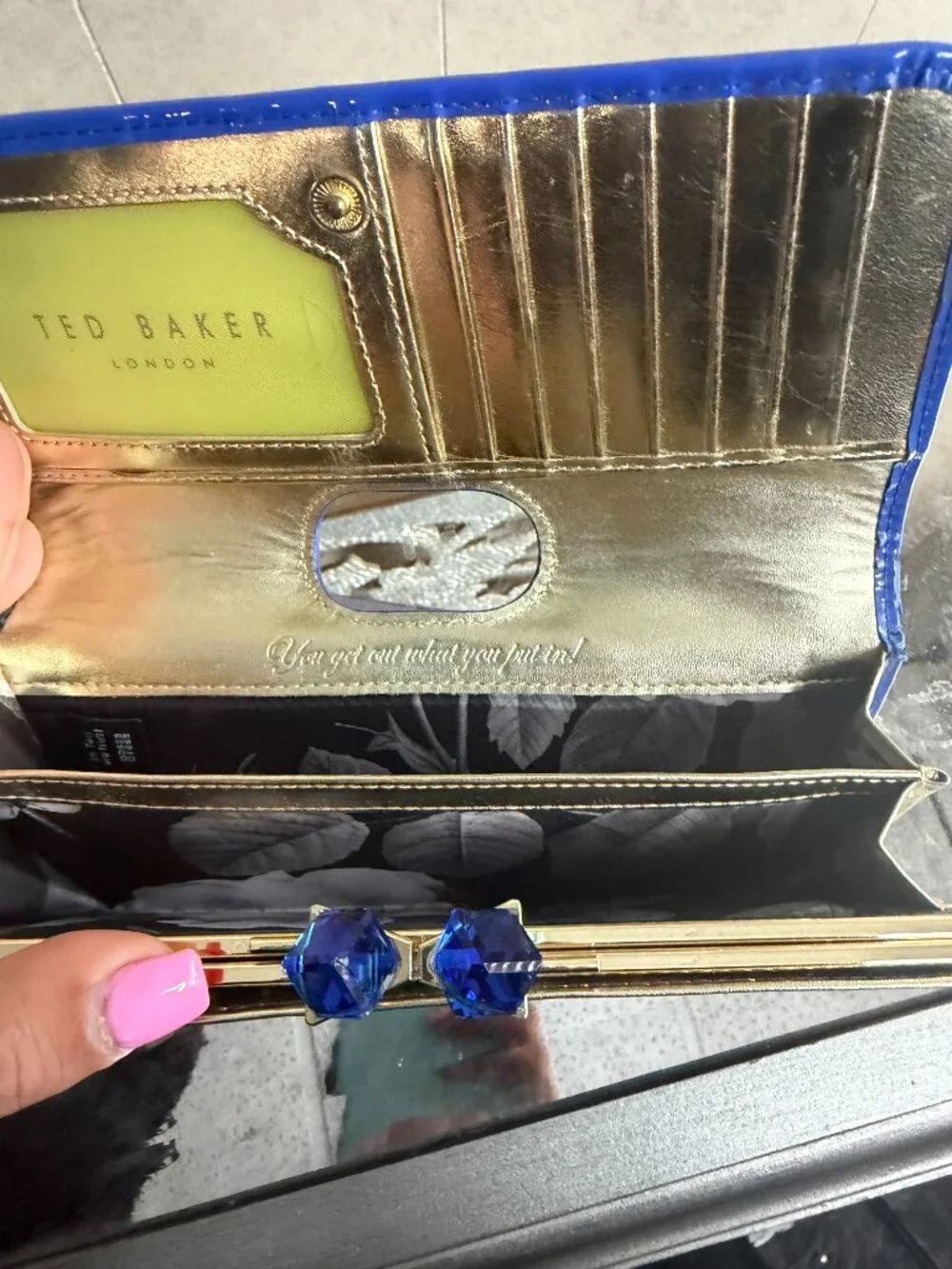 Ted Baker London Blue Patent Wallet 💙✨ Crystal Clasp Clutch 💎 Designer Stateme